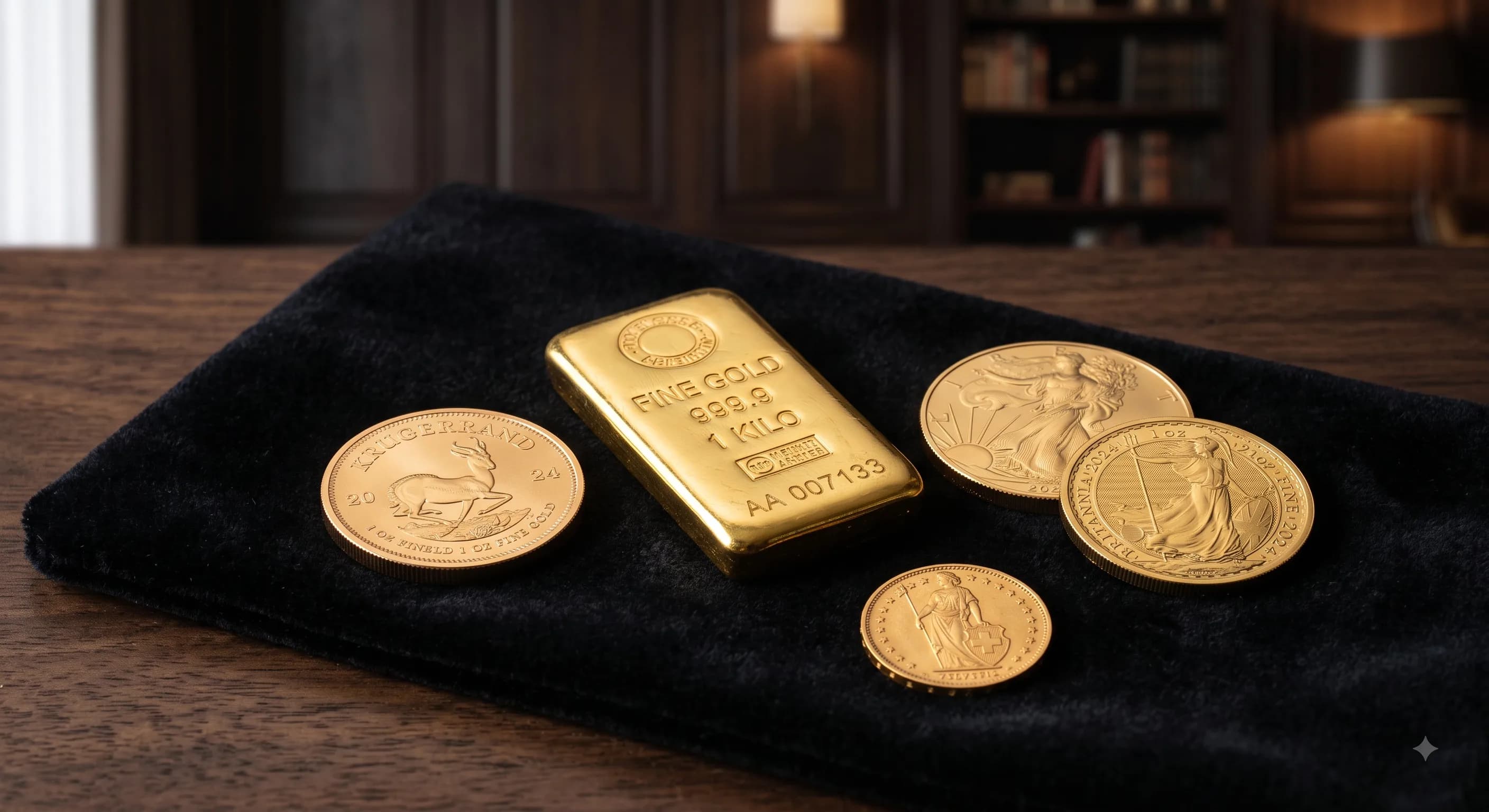 Goldmünzen und geprägte Goldbarren