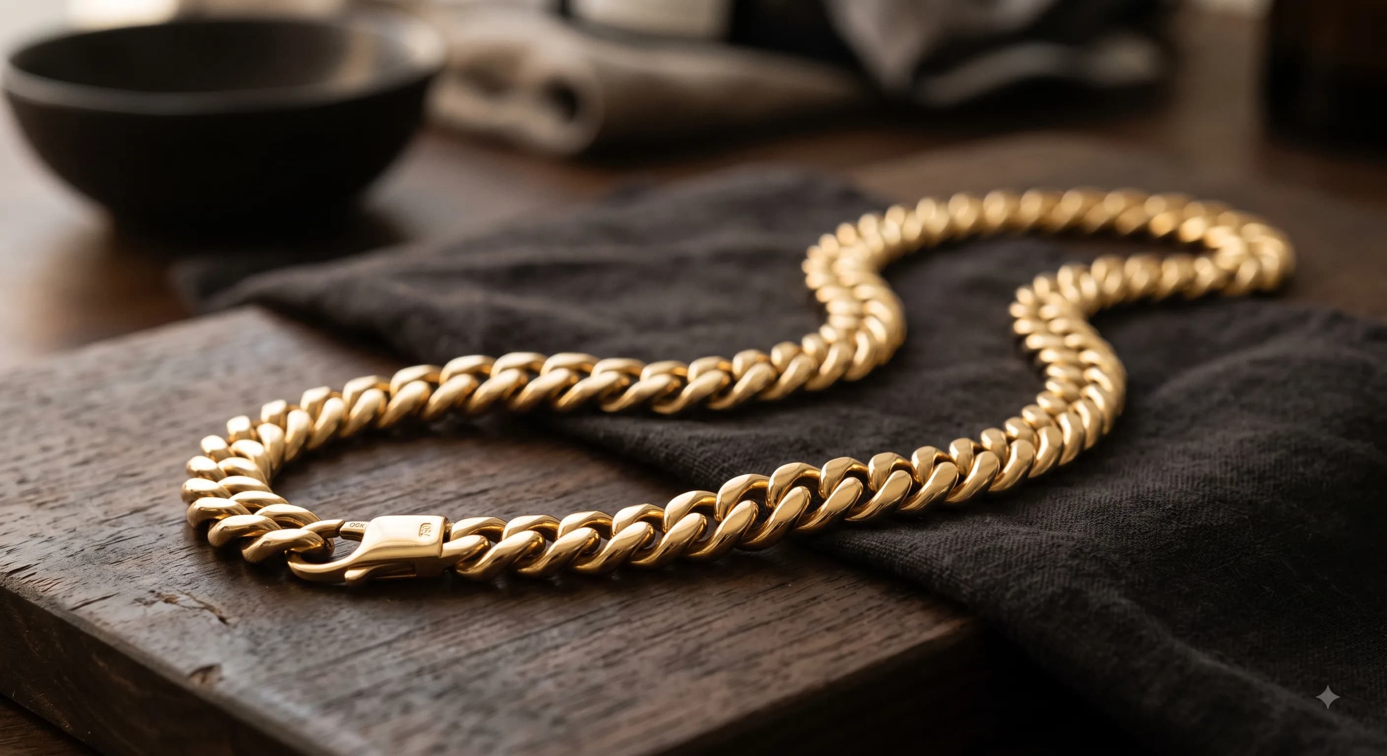 Massive goldene Cuban-Chain Männerkette auf dunklem Grund
