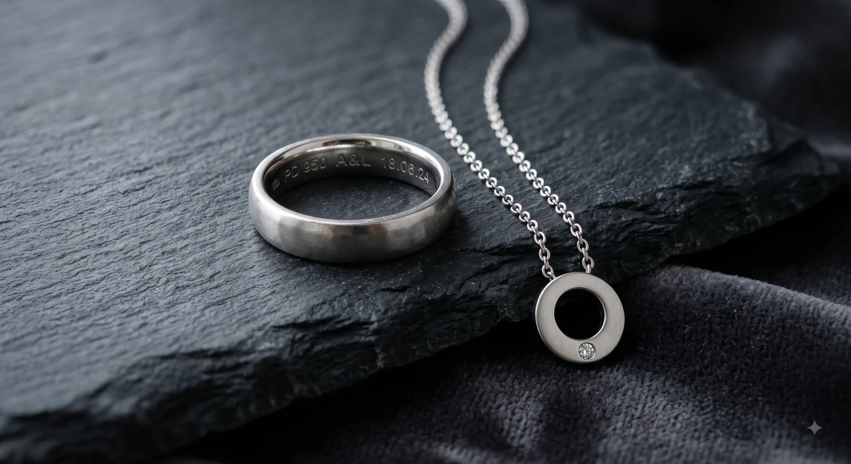Platin- und Palladiumschmuck: Ring und Anhänger